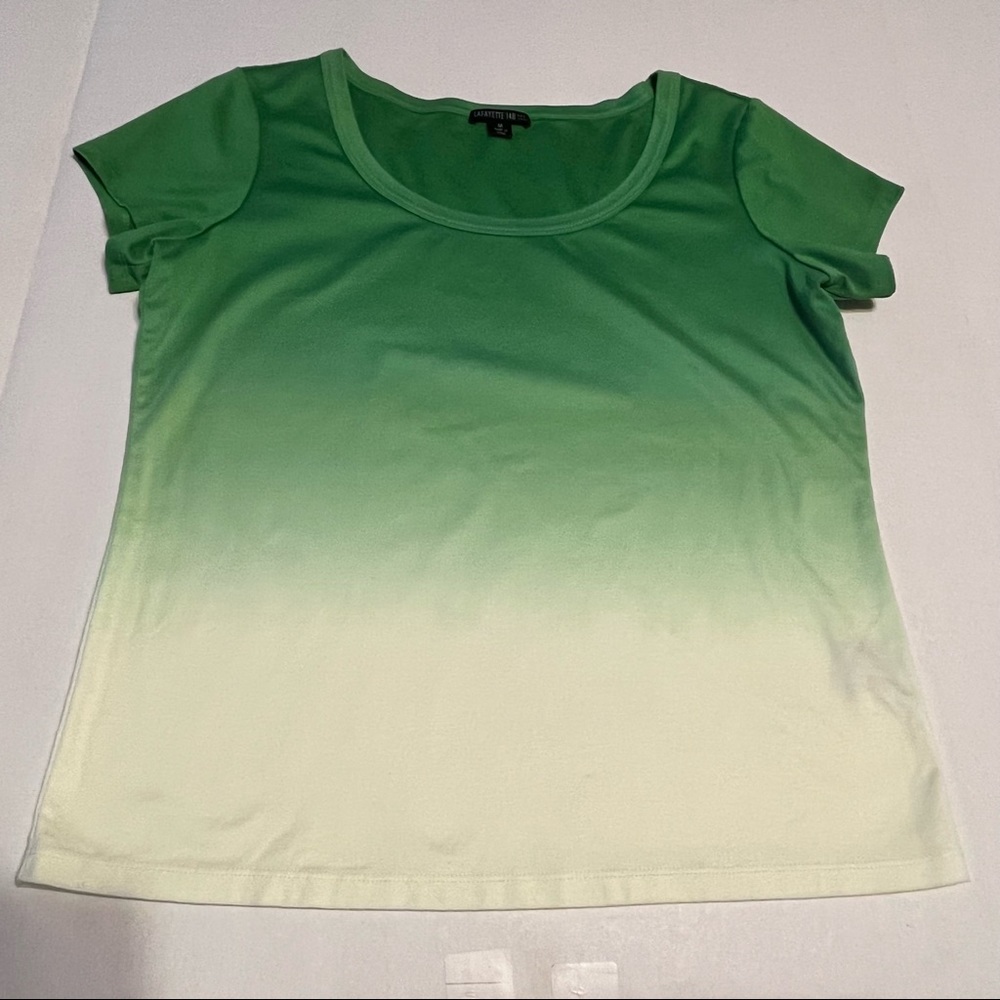 Lafayette 148 New York Womens Size Medium Green Ombre Short Sleeve Shirtโ *FLAW*